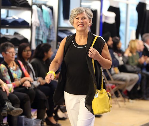 JASON HALSTEAD / WINNIPEG FREE PRESS

Breast-cancer survivor model Wanda Anderson shows off Tan Jay Black and White collection styles at the Nygard fashion show on March 17, 2017 at the Nygard Fashion Park store on Kenaston Boulevard. More than 450 people attended the show which previewed new spring fashions and raised funds for CancerCare Manitoba to support breast cancer research. (see Social Page)