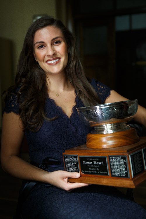 MIKE DEAL / WINNIPEG FREE PRESS
Emma Johnson winner of the Rose Bowl at this years Winnipeg Music Festival with her trophy before the Gala Concert at the Westminster United Church Sunday afternoon.
170319 - Sunday, March 19, 2017.