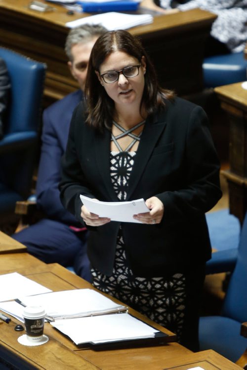 WAYNE GLOWACKI / WINNIPEG FREE PRESS

Heather Stefanson, Minister of Justice and Attorney General¤ stands in the Manitoba Legislature Monday and reads the cannabis harm prevention act bill designed to address health and safety issues as the federal gov't decriminalize marijuana.¤  Larry Kusch/ Nick Martin/Martin Cash stories March 20    2017