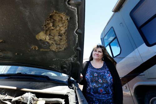 WAYNE GLOWACKI / WINNIPEG FREE PRESS

Rosanne Montemurro owner of Winnipeg RV Service and Repair beside a vehicle with rodent damaged hood insulation.   Kelly Taylor  story  March 20    2017