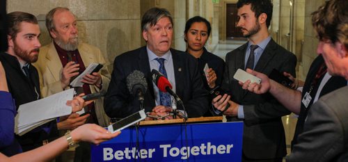 BORIS MINKEVICH / WINNIPEG FREE PRESS
Manitoba provincial budget post scrums at the Leg. Hon. Ian Wishart, Minister of Education and Training. March 20, 2017 170320