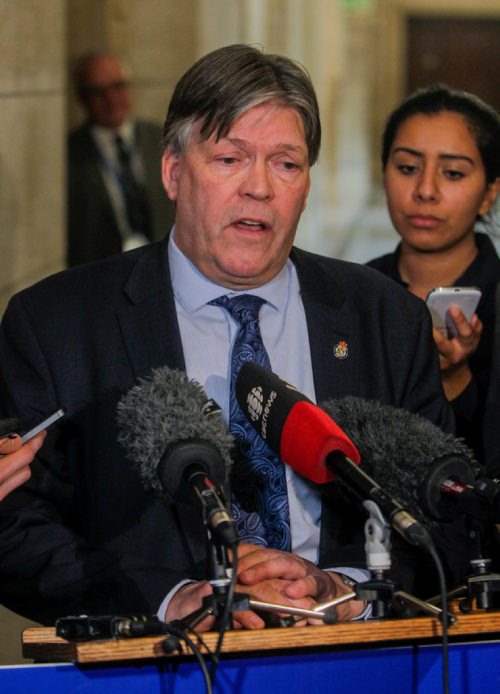 BORIS MINKEVICH / WINNIPEG FREE PRESS
Manitoba provincial budget post scrums at the Leg. Hon. Ian Wishart, Minister of Education and Training. March 20, 2017 170320