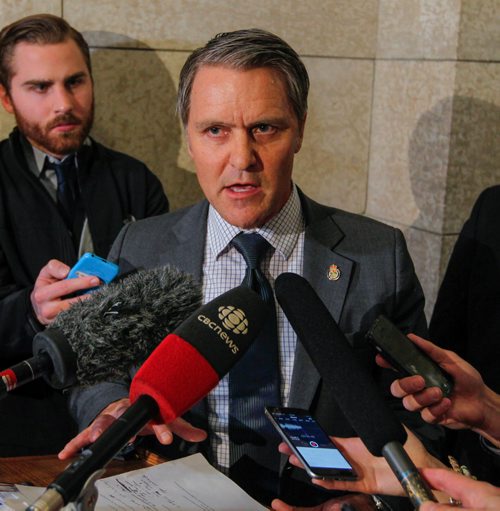 BORIS MINKEVICH / WINNIPEG FREE PRESS
Manitoba provincial budget post scrums at the Leg. Cameron Friesen, Minister of Finance. March 20, 2017 170320