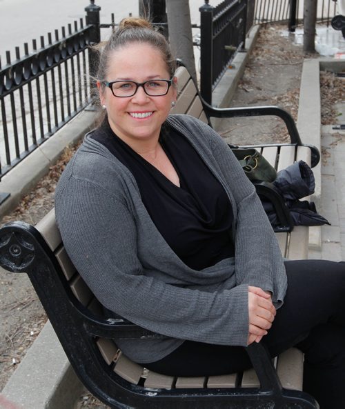 BORIS MINKEVICH / WINNIPEG FREE PRESS
49.8 - Sheena Fougere is the subject of a story about a London bobby recognizing her as a Winnipegger only by her accent. Here she poses near Old Market Square. March 22, 2017 170322