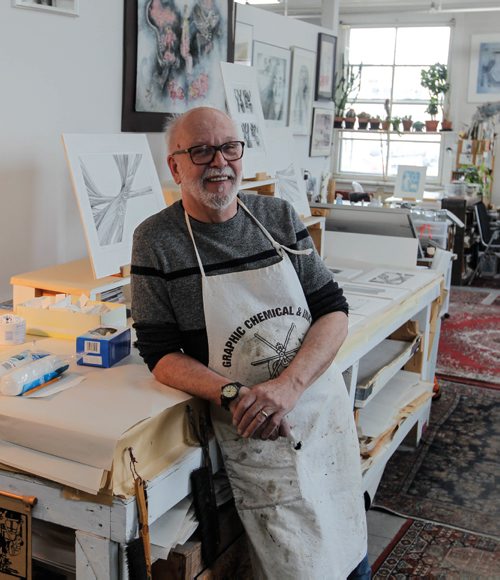 BORIS MINKEVICH / WINNIPEG FREE PRESS
ENT - Artspace turns 30 - Allan Geske is a printmaker and has his studio located in the Artspace Building in the Exchange District. Christian Cassidy story. March 22, 2017 170322