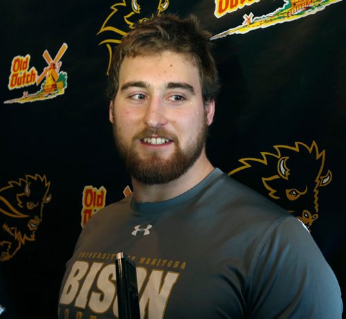 WAYNE GLOWACKI / WINNIPEG FREE PRESS

At a news conference Thursday, Bison football offensive lineman  Geoff Gray talks about preparations for his pro day at the U of Manitoba campus on Thursday, March 30. Jason Bell story    March 23    2017
