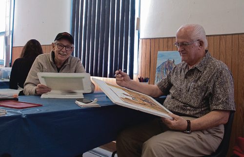 Canstar Community News March 21, 2017 - Art McGifford (left) and Ken Ezinicki are members of an artist group that meets every Tuesday afternoon September through April at the Morse Place Community Centre (700 Munroe Ave.) artists group. They'll be showing their work at a group show April 29-30 from 11:30 a.m. to 3:30 p.m. (SHELDON BIRNIE/CANSTAR/THE HERALD)
