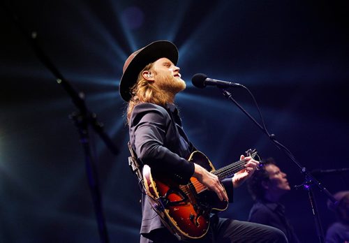 PHIL HOSSACK / WINNIPEG FREE PRESS  -  Lumineers Weseley Schultz on stage at the MTS Centre Tuesday. -  March 28, 2017