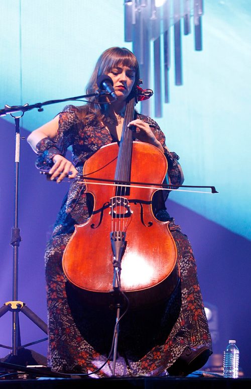 PHIL HOSSACK / WINNIPEG FREE PRESS  -  Lumineers cellist Neyla Pekarek on stage at the MTS Centre Tuesday. -  March 28, 2017