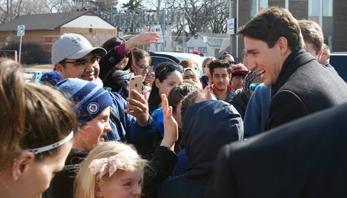 WAYNE GLOWACKI / WINNIPEG FREE PRESS

A crowd greets Prime Minister Justin Trudeau after his child care announcement at the South Y in Winnipeg Wednesday.¤¤Larry Kusch story March 29    2017