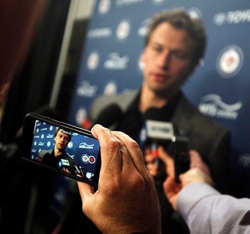 PHIL HOSSACK / WINNIPEG FREE PRESS  -  Tucker Poolman, new Jet at a presser before the Jets game Thursday. See story.  -  March 30, 2017