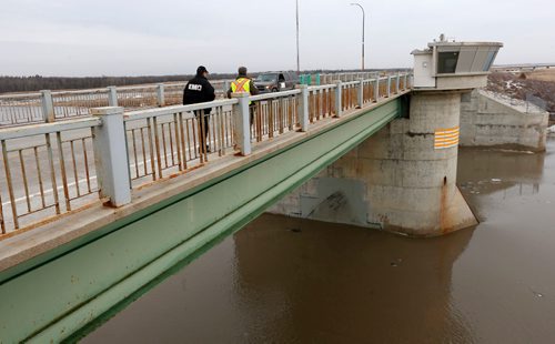 WAYNE GLOWACKI / WINNIPEG FREE PRESS 

The floodway gates at the Red River Floodway control structure south of the city are scheduled to be raised Friday. March 31  2017