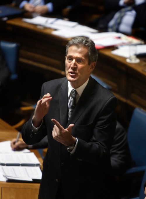 WAYNE GLOWACKI / WINNIPEG FREE PRESS

Premier Brian Pallister during question period in the Manitoba Legislature Monday. Nick Martin/Larry Kusch  stories  April 3     2017