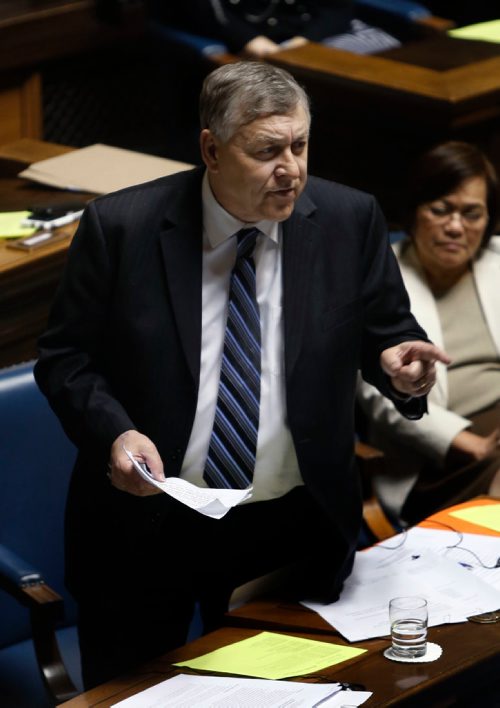 WAYNE GLOWACKI / WINNIPEG FREE PRESS

 Jim Maloway, NDP MLA  during question period in the Manitoba Legislature Monday. Nick Martin/Larry Kusch  stories  April 3     2017