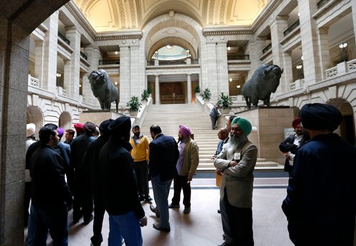 WAYNE GLOWACKI / WINNIPEG FREE PRESS

Cabbies gather after question period in the Manitoba Legislature Monday. Nick Martin/Larry Kusch  stories  April 3     2017