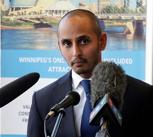 PHIL HOSSACK / WINNIPEG FREE PRESS  -  CityPass' Enver Naidoo speaks at a press conference unveiling the latest CityPass at Travel Manitoba's Fork's location. .  -  April 4, 2017