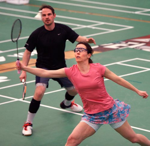 WAYNE GLOWACKI / WINNIPEG FREE PRESS

Jody Patrick, right, and Greg Bury went on to defeat Ryan Giesbrecht and Kathy Purves in a quarter final game Wednesday in the 2017 Yonex Canadian Masters Badminton Championship at the Red River Notre Dame Campus. 

 April 5     2017