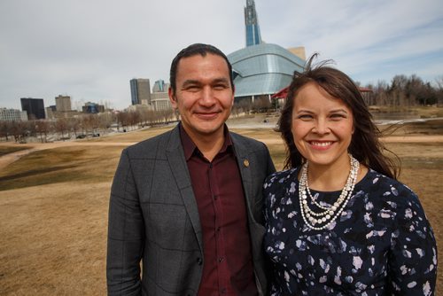 MIKE DEAL / WINNIPEG FREE PRESS
NDP MLA Wab Kinew and his wife Lisa Monkman at The Forks.
170407 - Friday, April 07, 2017.