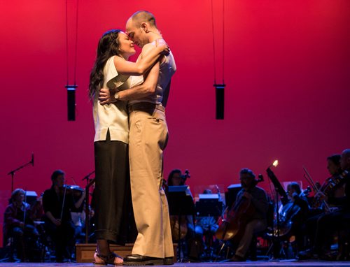 DAVID LIPNOWSKI / WINNIPEG FREE PRESS

Aaron Hutton performs as Lt. Joe Cable alongside Stephanie Sy as Liat during the South Pacific media call Friday, April 7, 2017 at the Centennial Concert Hall.