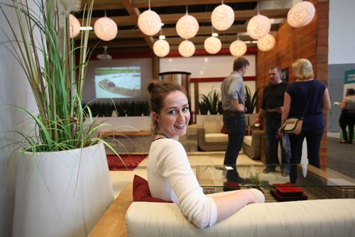 RUTH / BONNEVILLE WINNIPEG FREE PRESS

B. Rocke Landscaping  and deign rep Marie (no last name), relaxes on a  Baukorlo couch set up in a display room at the Winnipeg Home & Garden Show Saturday.  
Standup photo


April 8, 2017