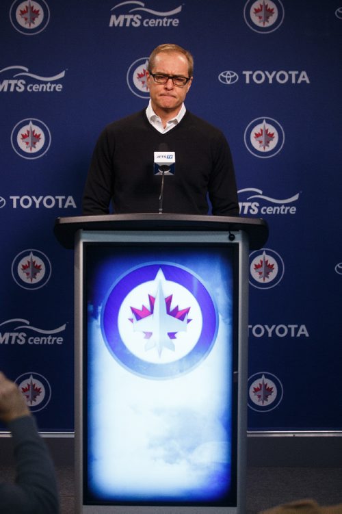 MIKE DEAL / WINNIPEG FREE PRESS
Winnipeg Jets' head coach Paul Maurice talks about the season and what he is looking forward to next season during his last press conference of the 2016-2017 season.
170410 - Monday, April 10, 2017.