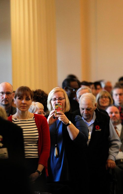 PHIL HOSSACK / WINNIPEG FREE PRESS  -  Family of veterans, guests, MP's packed room 200 at the Manitoba Legislative building Monday morning at a Ceremony marking the 100th Anniversary of the Battle of Vimy Ridge honoring Manitoba veterans of the battle. See story.   -  April10, 2017