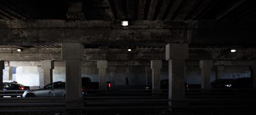 MIKE DEAL / WINNIPEG FREE PRESS
Manitoba Hydro recently replaced the lightbulbs in the fixtures underneath the Higgins underpass in an attempt to increase the ambient light which has been very low and has raised safety concerns for pedestrians. 
170410 - Monday, April 10, 2017.