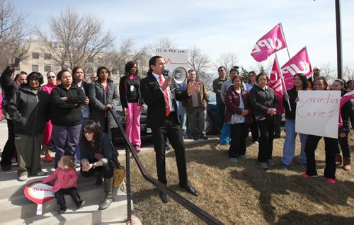 RUTH / BONNEVILLE WINNIPEG FREE PRESS

Fort Rouge MLA Wab Kinew  talks to Concordia Hospital workers , concerned citizens and CUPE members in front of Concordia Hospital Tuesday during rally against the provincial governments plans to close the ER department and turn it into a Urgent Care facility.


April 11, 2017