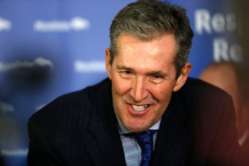 WAYNE GLOWACKI / WINNIPEG FREE PRESS

Premier Brian Pallister with media after the budget was delivered in the Manitoba Legislature Tuesday.¤
Larry Kusch/ Nick Martin stories  April 11     2017