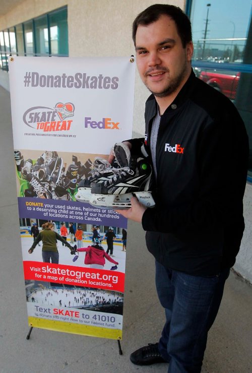 BORIS MINKEVICH / WINNIPEG FREE PRESS
Skate To Great co-founder Evan Kosiner poses at FedEx Express, 1950 Sargent Avenue. For Mike Sawatzky story. April 12, 2017