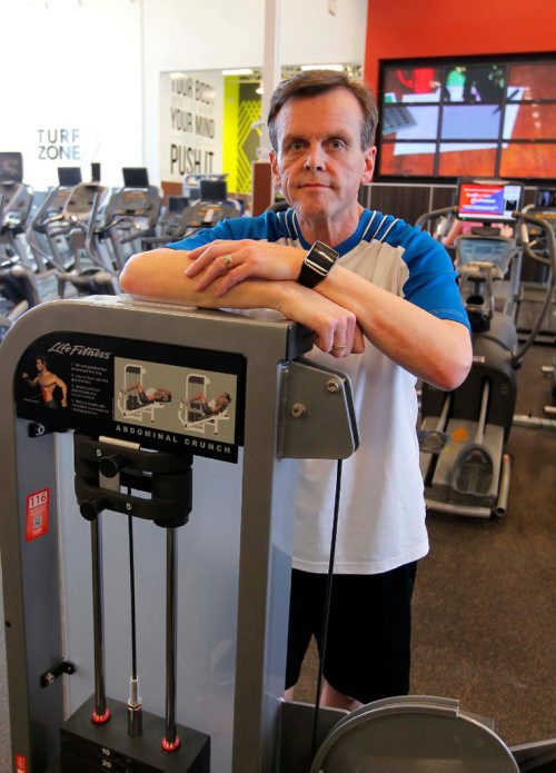 BORIS MINKEVICH / WINNIPEG FREE PRESS
Blair Sigurdson was diagnosed with Parkinson's disease at 50, but had symptoms for more than a decade before doctors figured out what was wrong. Here he poses for a photo at GoodLife Fitness on Regent. Joel Schlesinger story. April 13, 2017