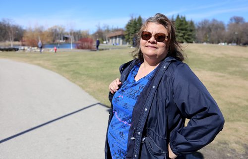 TREVOR HAGAN / WINNIPEG FREE PRESS
Kathy Klincke in Assiniboine Park, during a streeter about legalization of pot in Canada, Saturday, April 15, 2017.