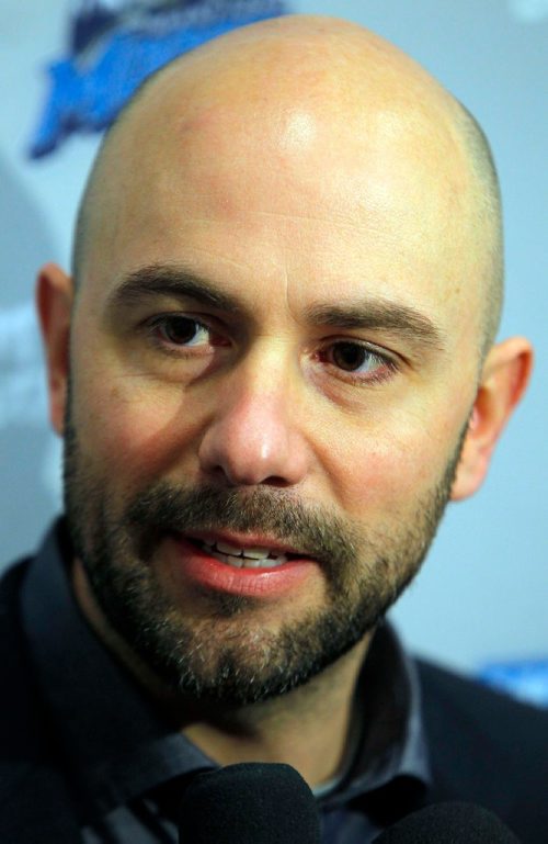 BORIS MINKEVICH / WINNIPEG FREE PRESS
Manitoba Moose head coach Pascal Vincent talks to the media at MTS Iceplex this morning. Mike McIntyre story. April 17, 2017