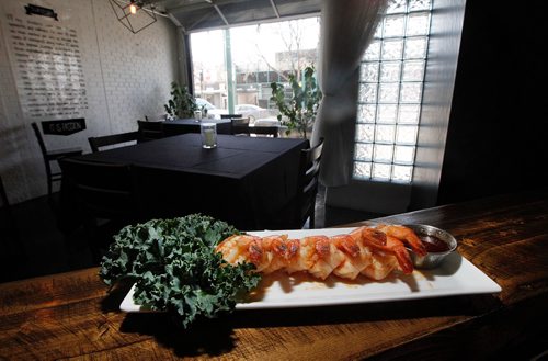 PHIL HOSSACK / WINNIPEG FREE PRESS  - "Galvanized" Prawns,  at Elevate.....See review. -  April 13, 2017