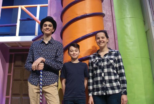 Canstar Community News (From left) Emmit Hameed, Dario Knezic, and Anika Herrod are playing lead roles in the upcoming Mennonite Brethren Collegiate Institute's production of Willy Wonka. The show runs at MBCI's Jubilee Place from April 26-29. (SHELDON BIRNIE/CANSTAR/THE HERALD)