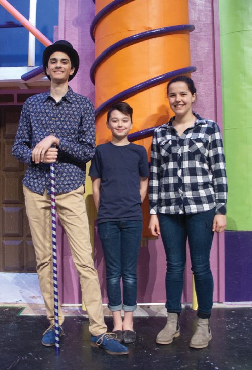Canstar Community News (From left) Emmit Hameed, Dario Knezic, and Anika Herrod are playing lead roles in the upcoming Mennonite Brethren Collegiate Institute's production of Willy Wonka. The show runs at MBCI's Jubilee Place from April 26-29. (SHELDON BIRNIE/CANSTAR/THE HERALD)