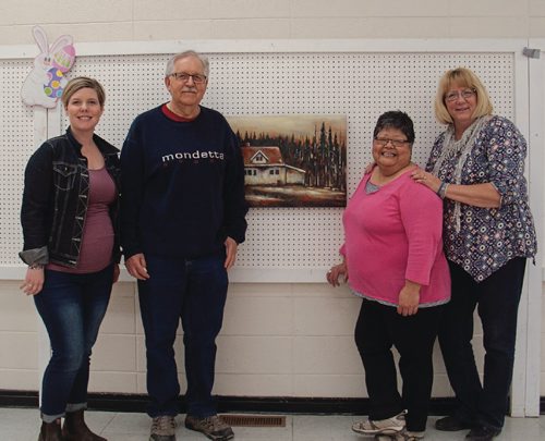 Canstar Community News (From left) Colleen Dawson, a Grade 6 teacher at Lord Selkirk School and coordinator of the school's Roots & Shoots program, alongside Local Colour Art Groups' Fred Perchaluk (past president), Joy Matsubara (vice-president), and Linda McCallum (treasurer). (SHELDON BIRNIE/CANSTAR/THE HERALD)