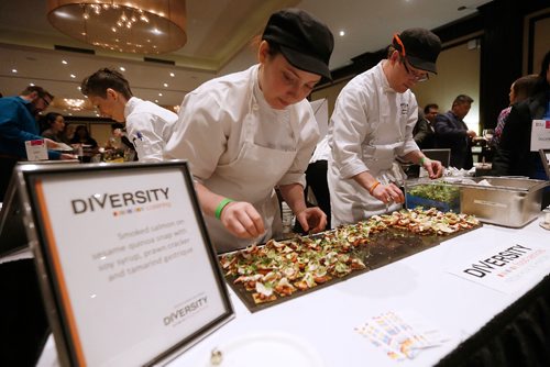 JOHN WOODS / WINNIPEG FREE PRESS
Chefs prepare samples at the Taste Of The Nation for No Kid Hungry 2017 fundraising event at the Fairmont Monday, April 17, 2017.