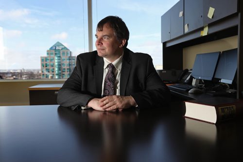 RUTH BONNEVILLE /  WINNIPEG FREE PRESS

Photos of Lawyer Scott Newman in his office on St. Mary Ave. Story on how Newman along with the  Criminal Defence Lawyers Association, are concerned about police using snooper device for cell phone conversation.  
See Kevin Rollason story. 
April 18, 2017