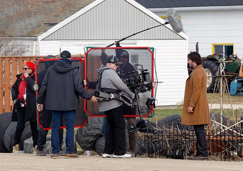 PHIL HOSSACK / WINNIPEG FREE PRESS  -  Keanu Reeves prepares to shoot a walking scene in Marquette Manitoba Tuesday. See Alex Paul story.  -  April 18,  2017