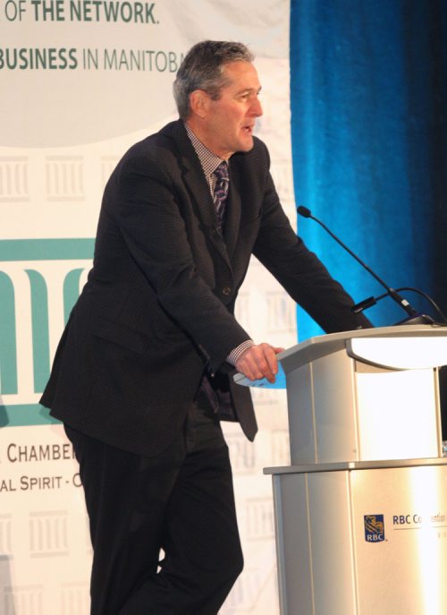 WAYNE GLOWACKI / WINNIPEG FREE PRESS
Premier Brian Pallister gave the keynote speech at the Manitoba Chambers of Commerce breakfast Wednesday at the RBC Convention Centre.¤ Nick Martin story April 19 2017