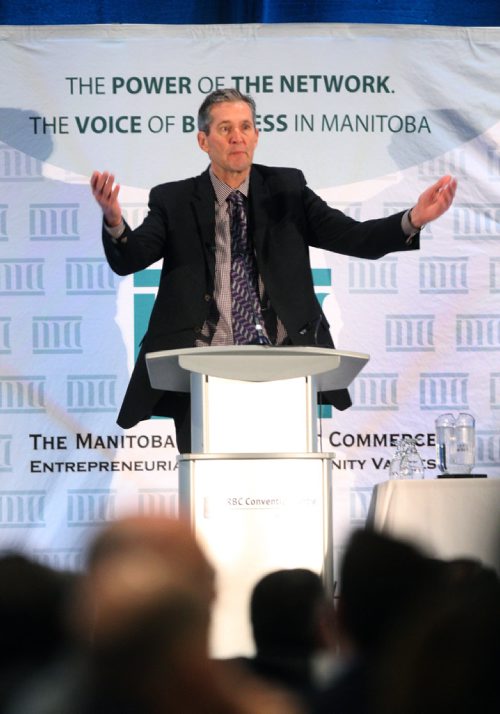WAYNE GLOWACKI / WINNIPEG FREE PRESS

Premier Brian Pallister gave the keynote speech at the Manitoba Chambers of Commerce breakfast Wednesday at the RBC Convention Centre.¤  Nick Martin story April 19 2017
