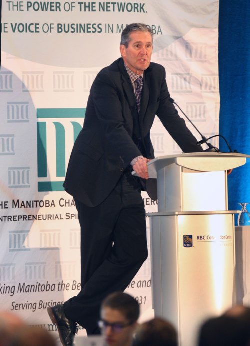 WAYNE GLOWACKI / WINNIPEG FREE PRESS
Premier Brian Pallister gave the keynote speech at the Manitoba Chambers of Commerce breakfast Wednesday at the RBC Convention Centre.¤ Nick Martin story April 19 2017