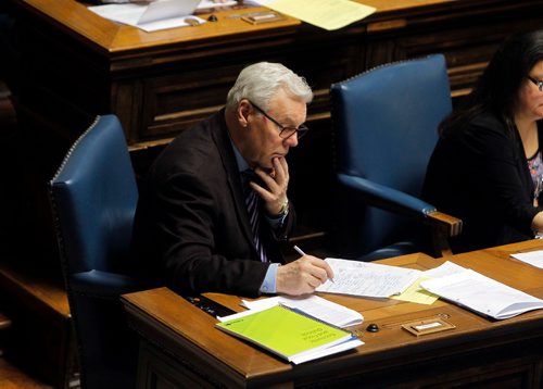 BORIS MINKEVICH / WINNIPEG FREE PRESS
Greg Selinger at his seat in the House of the Manitoba Legislature one year after his government lost power. Larry Kusch story.. April 18, 2017