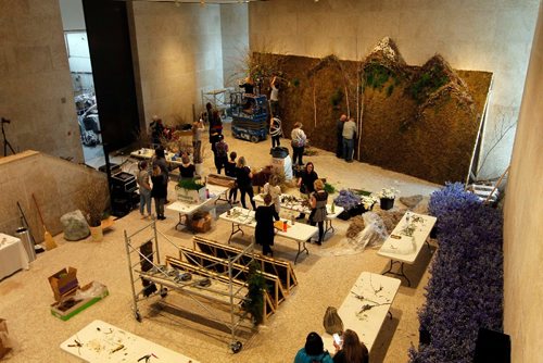 BORIS MINKEVICH / WINNIPEG FREE PRESS
Some of the flower artists works at the Art in Bloom event happening at the Winnipeg Art Gallery. The flower art is created to represent or interpret the art in the galleries. Here the main entry gallery is being assembled. April 20, 2017