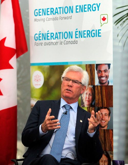 BORIS MINKEVICH / WINNIPEG FREE PRESS
Canadas Minister of Natural Resources, Jim Carr at the launch of Generation Energy, a cross-country dialogue on Canadas energy future. Event took place at MB Hydro headquarters in downtown Winnipeg. Nick Martin story. April 21, 2017