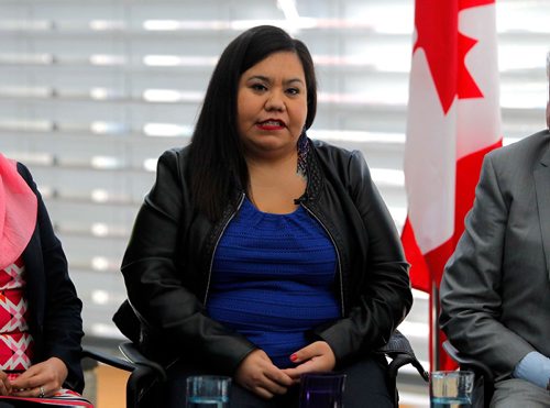BORIS MINKEVICH / WINNIPEG FREE PRESS
Cheryl Cardinal, CEO, Indigenous Centre for Energy in the panel. Canadas Minister of Natural Resources, the Honourable Jim Carr hosted the launch of Generation Energy, a cross-country dialogue on Canadas energy future. Event took place at MB Hydro headquarters in downtown Winnipeg. Nick Martin story. April 21, 2017