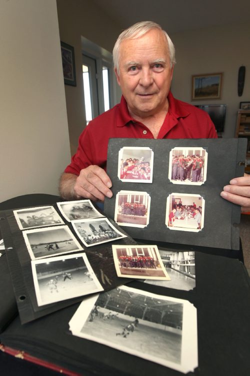 WAYNE GLOWACKI / WINNIPEG FREE PRESS

 Luc Marchildon coached Winnipeg-based residential school hockey team(s) from the early 1960s. He is with his album with photos from 1960-65. Randy Turner story April 21 2017