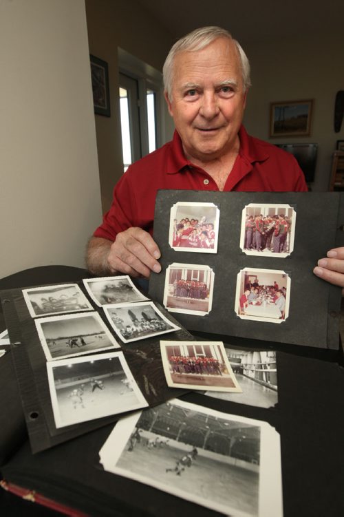 WAYNE GLOWACKI / WINNIPEG FREE PRESS
Luc Marchildon coached Winnipeg-based residential school hockey team(s) from the early 1960s. He is with his album with hockey photos from 1960-65 . Randy Turner story April 21 2017