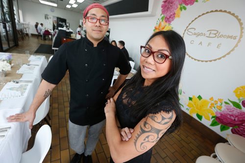 JOHN WOODS / WINNIPEG FREE PRESS
Allan and Amanda Pineda, owners of Baon's Manila Nights, kick off, Midnight In Paris, the first in their new dessert pop-up series at Sugar Blooms and Cakes Cafe, Sunday, April 23, 2017.